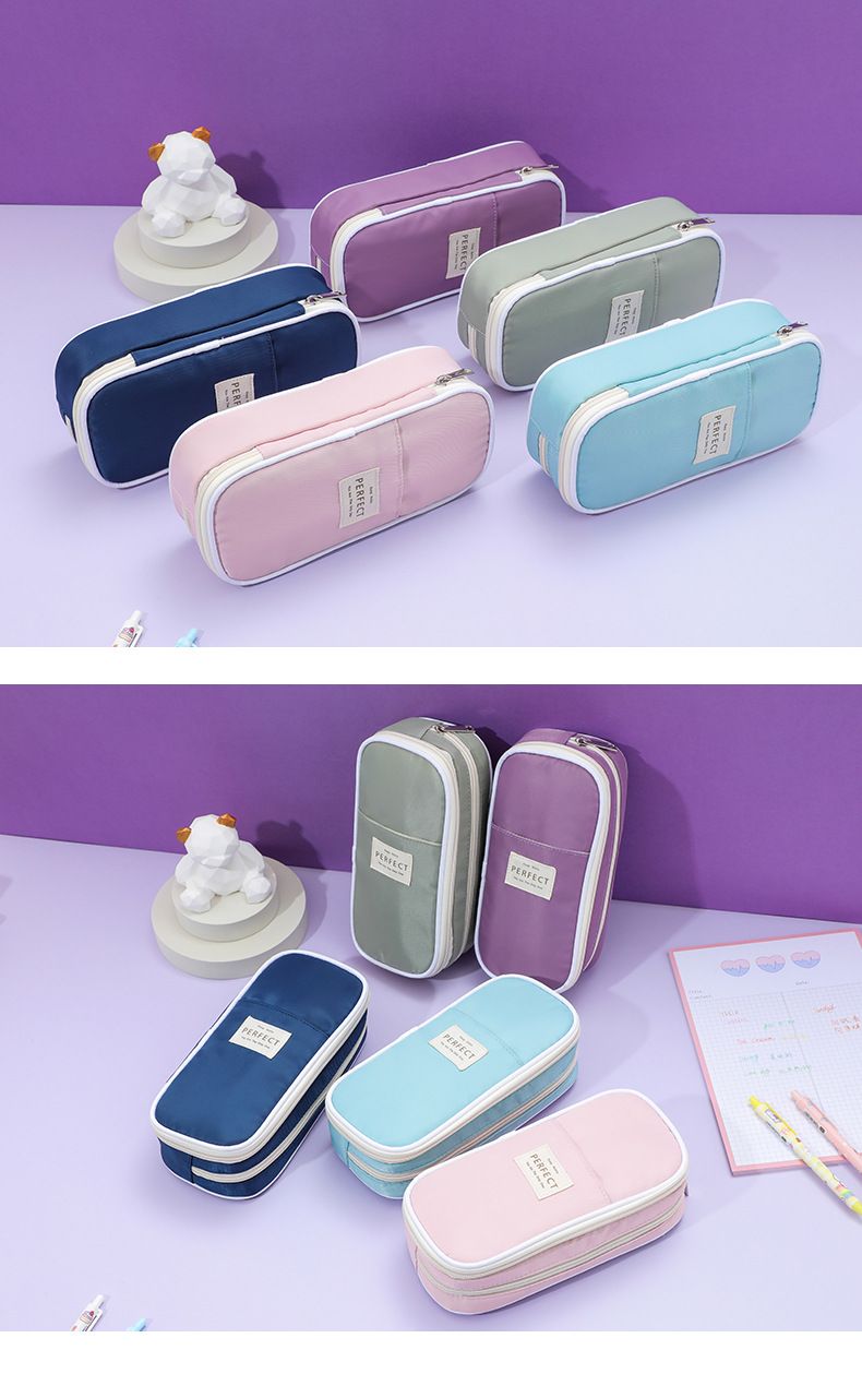 Cross-border Macaron Composite Cloth Pencil Case Large Capacity ins Japanese Student Multifunctional Pencil Case Simple Pencil Case Wholesale_voghion.com