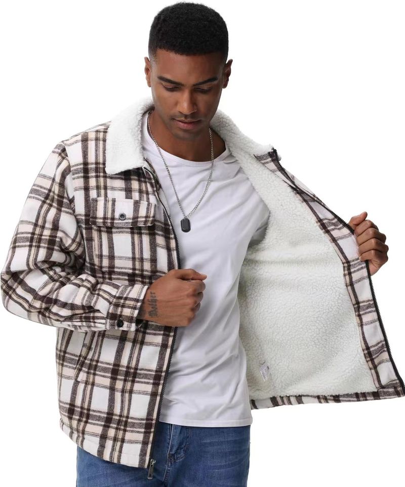 Herenkleding heren flanel herfst en winter nieuwe heren lange mouwen revers plus fluwelen jas_voghion.com