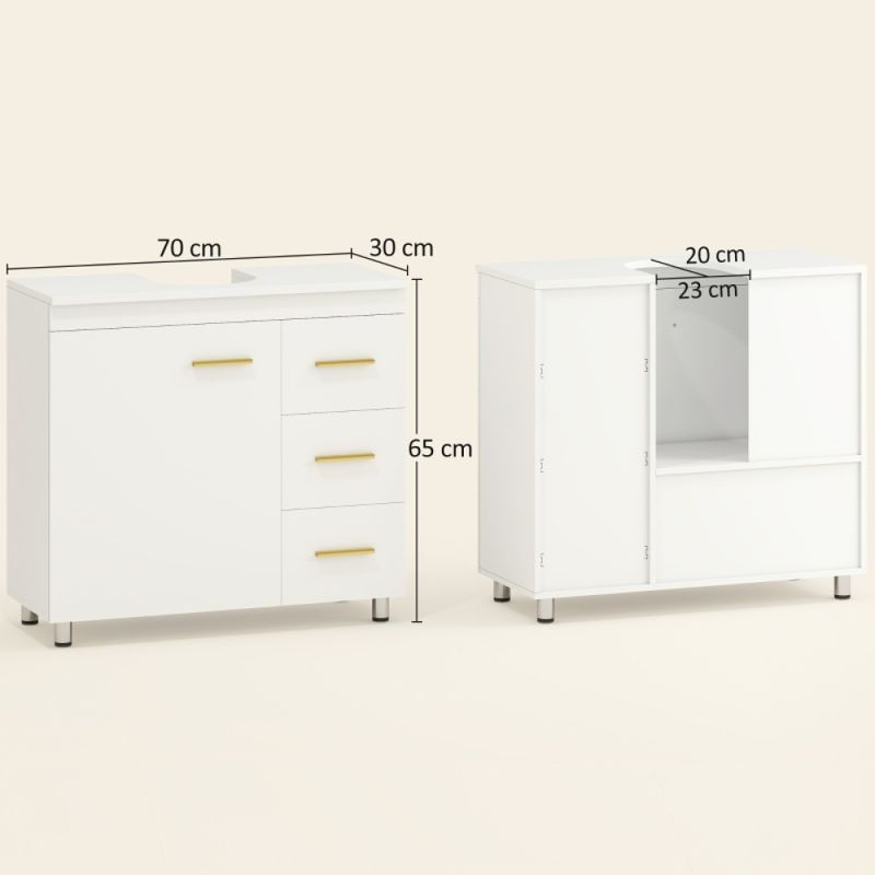 Badezimmer-Unterschrank, 3-stufiges Design, MDF, Spanplatte, Weiß_voghion.com