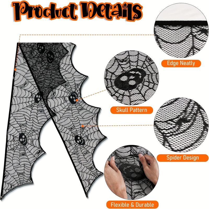 Halloween black spider web mantel cloth fire towel fireplace towel_voghion.com