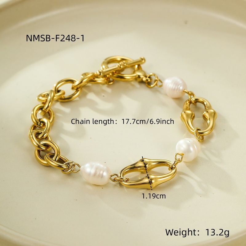 Fashion Ins Style 18K Gold Plated Titanium Steel Geometric Chain Inlaid With Shell Beads Exquisite Atmosphere High End Bracelet_voghion.com