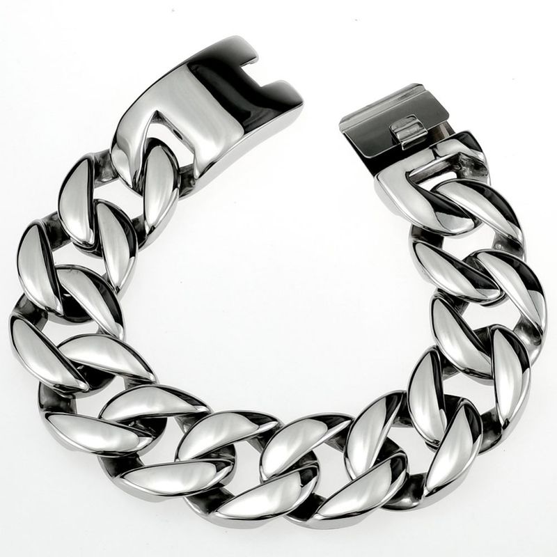 24mm Width Fashion Men Stainless Steel Cuban Curb Bracelet B156_voghion.com