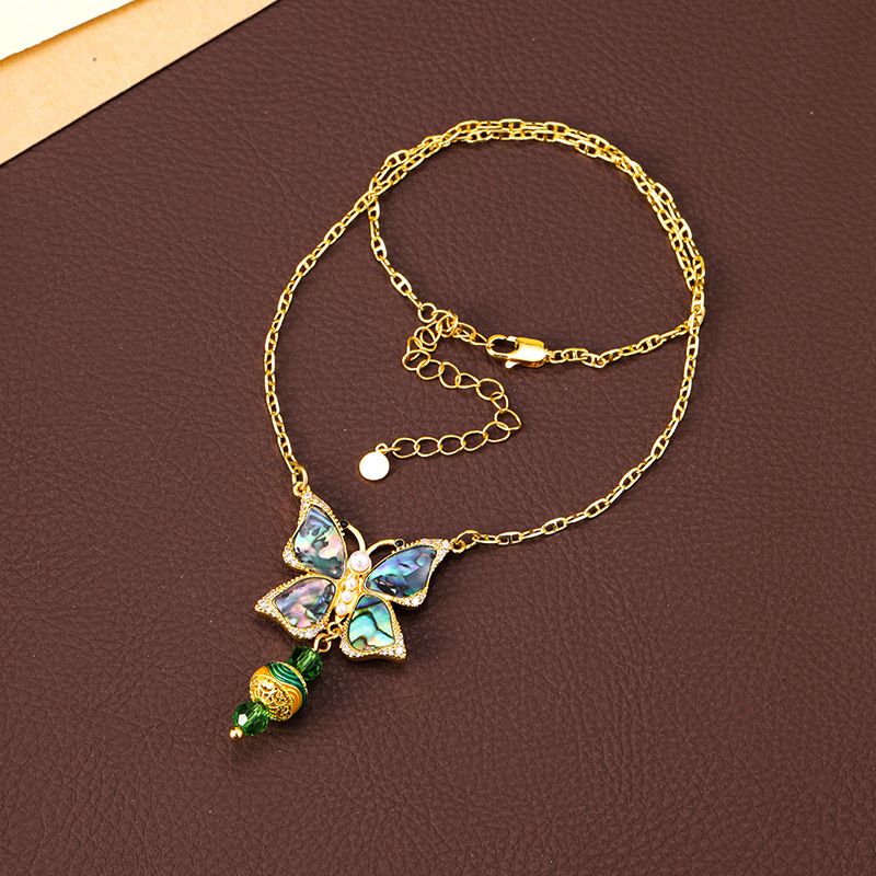 Gepersonaliseerd ontwerp, kwastje, abalone, schelpdier, vlinderketting, accessoires, sieraden, luxe vrouwengevoel,_voghion.com