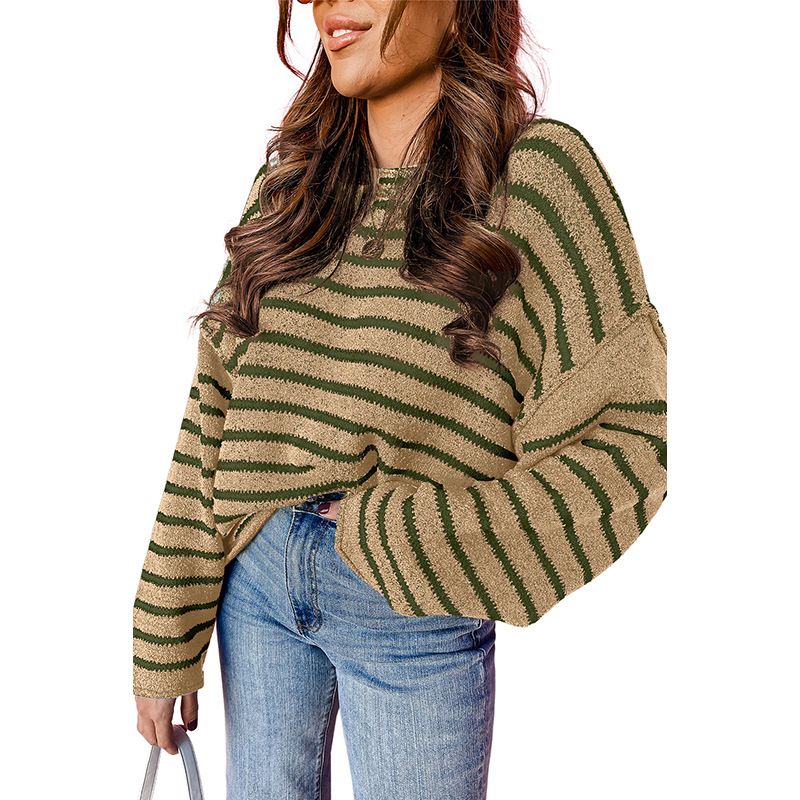 Maglione invernale a maniche lunghe, lavorato a maglia, con spalle cadenti e blocchi di colore, nuovo modello 2025, per donna_voghion.com
