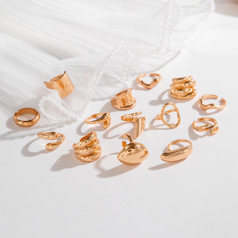 Niche Trend Design Glossy Women's Ring Exaggerated Geometric Curved Surface Open Joint Ring Set Bohemian Style Holiday Style Seaside Jewelry Ring_voghion.com