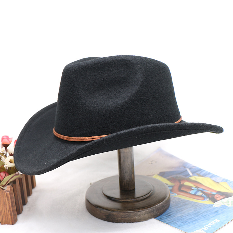 Cowboy hat Sheep felt top hat Western gentleman hat wool felt hat jazz hat men's winter hat_voghion.com