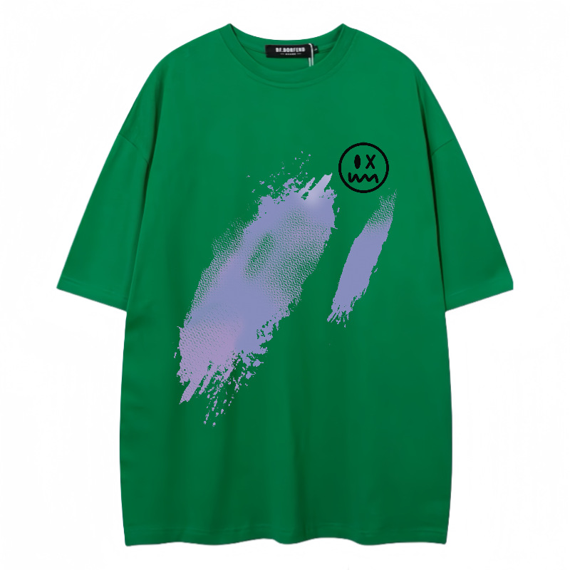 2024 Neue trendige Marke Einfaches, lockeres, kurzärmeliges T-Shirt für Männer mit lächelndem Gesicht, bedruckt, für Paare, vielseitig einsetzbar, komplett aus Baumwolle_voghion.com