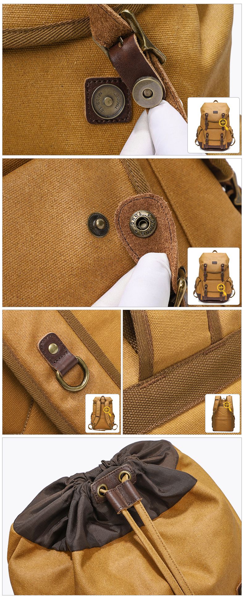 Canvas Rucksack, Casual Männer Rucksack, Retro Top Schicht Kouleder, Outdoor Reesrucksak waasserdicht_voghion.com