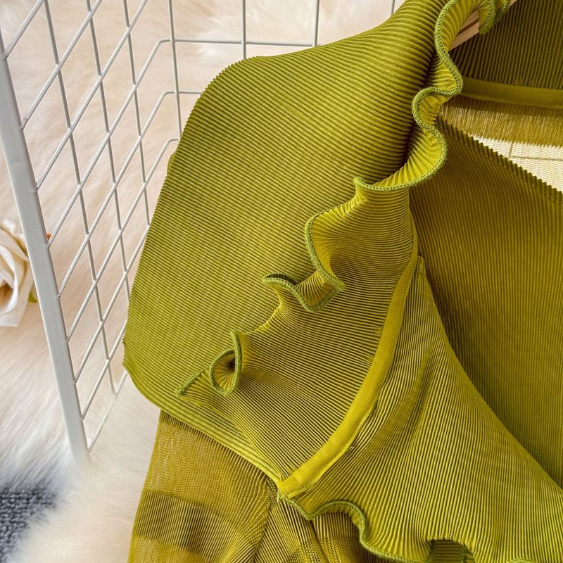 Damenbekleidung Plissee Hohlkleid für Damen Herbst und Winter Rüschen Lady High End Abend Party Kleid Langer Rock Anzug_voghion.com