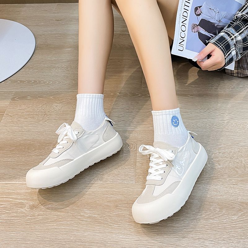 Kleine witte dames zomer ijs zijde canvas gezicht ademend vrijetijdsschoenen grote kop veter platte onderkant sport jeugd student_voghion.com