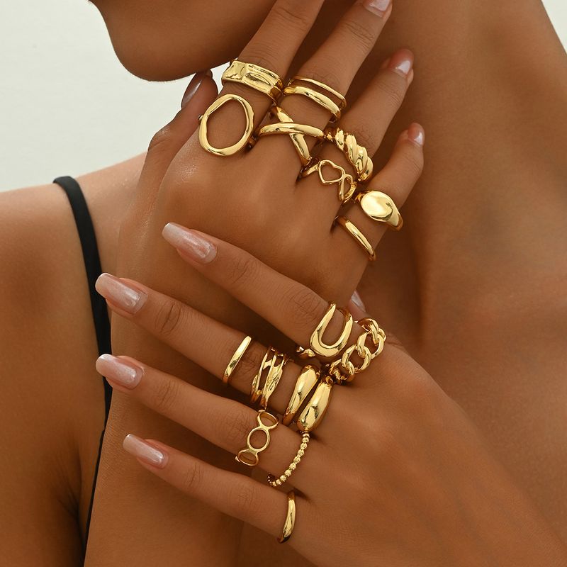 Damenschmuck Elegant Geometrisch 16 Stück/Set Geometrischer Licht Luxus Stil Damen Herz Design Offener Ring Persönlichkeit Nischendesign Ring Set Alle Match_voghion.com
