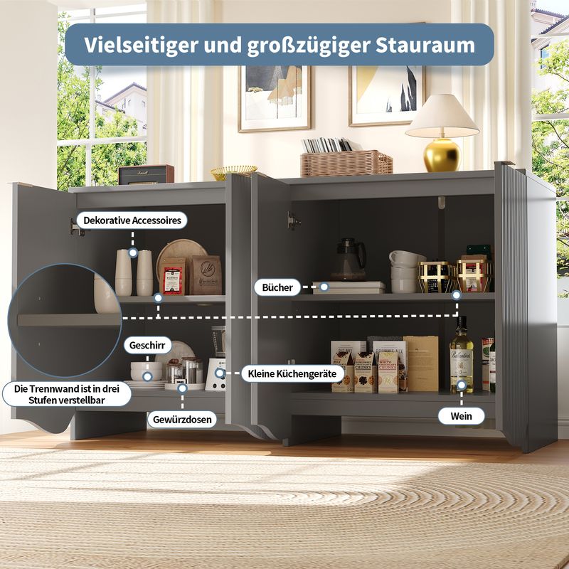 Aparador Grau 140x85cm Mit Wellenmuster-Design, Buffetschrank_voghion.com