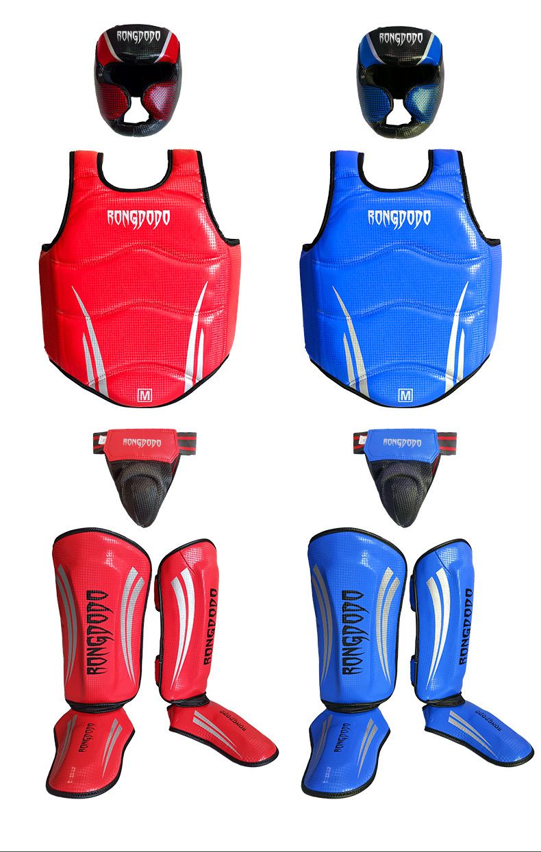 Set di protezioni professionali per sport da combattimento e Sanda – Armatura integrale in poliestere per adulti/bambini – Rosso/Blu_voghion.com
