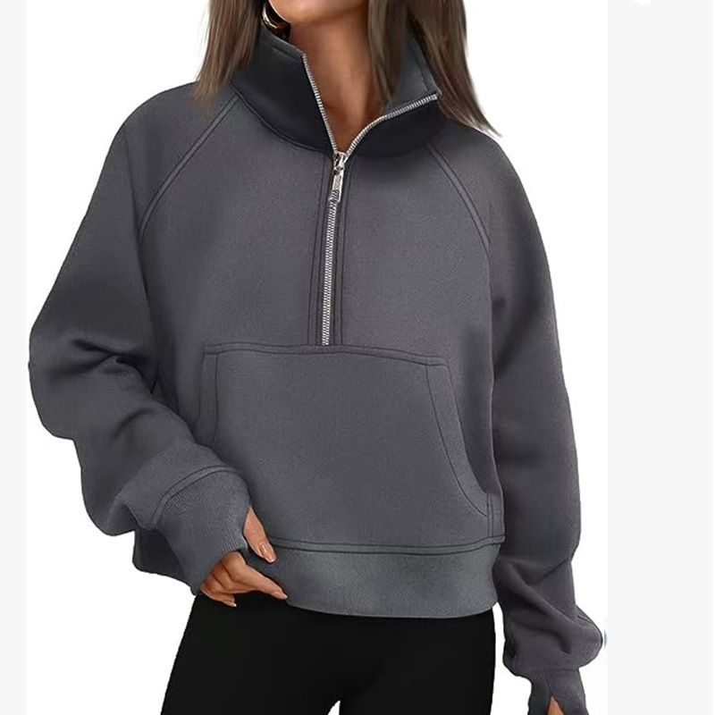 Women's Half-Zip Fleece Hoodie With Raglan Sleeves - Customizable Embroidery & Heat Transfer Options, Casual Streetwear, Loose Fit, Short Length_voghion.com