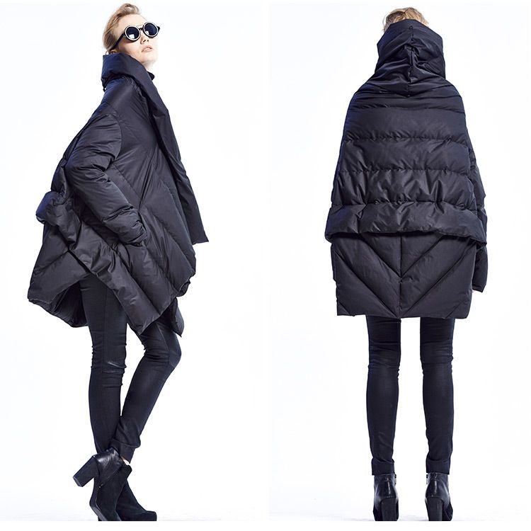 Middellange dons- en dikke losse plus-size dames donsjack sjaal wit dons dames donsjack_voghion.com