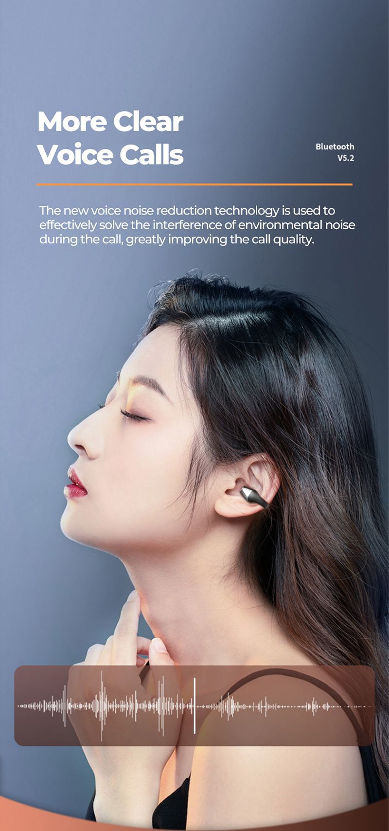 Ακουστικά με κλιπ αυτιών, συμβατά με Bluetooth, ασύρματα ακουστικά HIFI 5.2, με δυνατότητα αφής, ανοιχτή ακρόαση, ακουστικά με ακύρωση θορύβου και μικρόφωνο_voghion.com