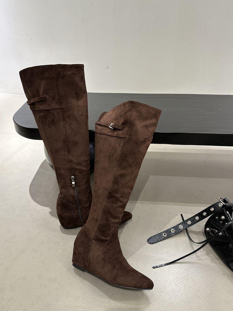 Over-the-Knee For Women 2025 Autumn Winter New High Tube Women's Suede Wrinkled Slouch Boots With Hidden Wedge_voghion.com