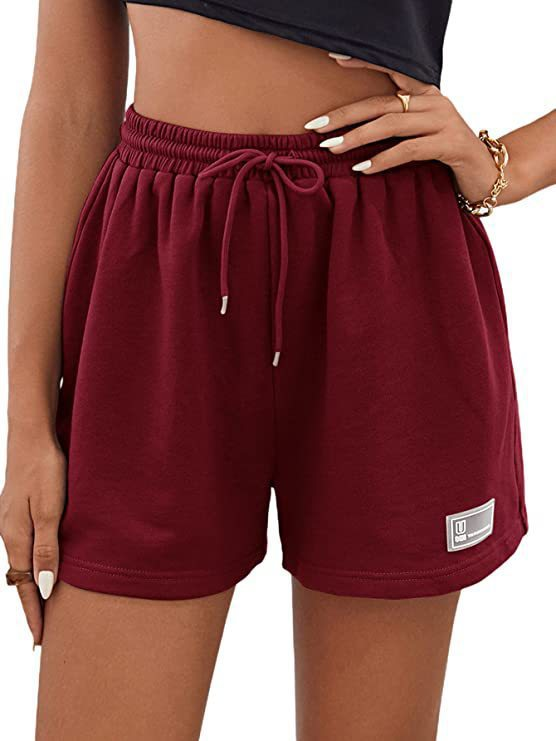 Abbigliamento da donna Pantaloncini larghi casual legati in maglia sportiva in tinta unita_voghion.com