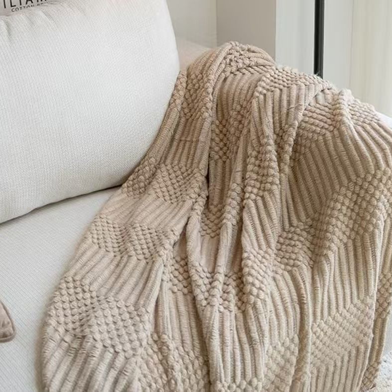 Coperta da divano in pile di cotone jacquard in stile nordico per pisolini in ufficio, viaggi a casa - leggera e traspirante, 1,56 m x 2 m,_voghion.com