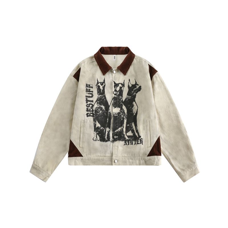 Vêtements pour hommes Mode Street Rétro Vieux Délavé Patchwork Graffiti Imprimé Veste Hommes Ins Tendance Veste Décontractée_voghion.com