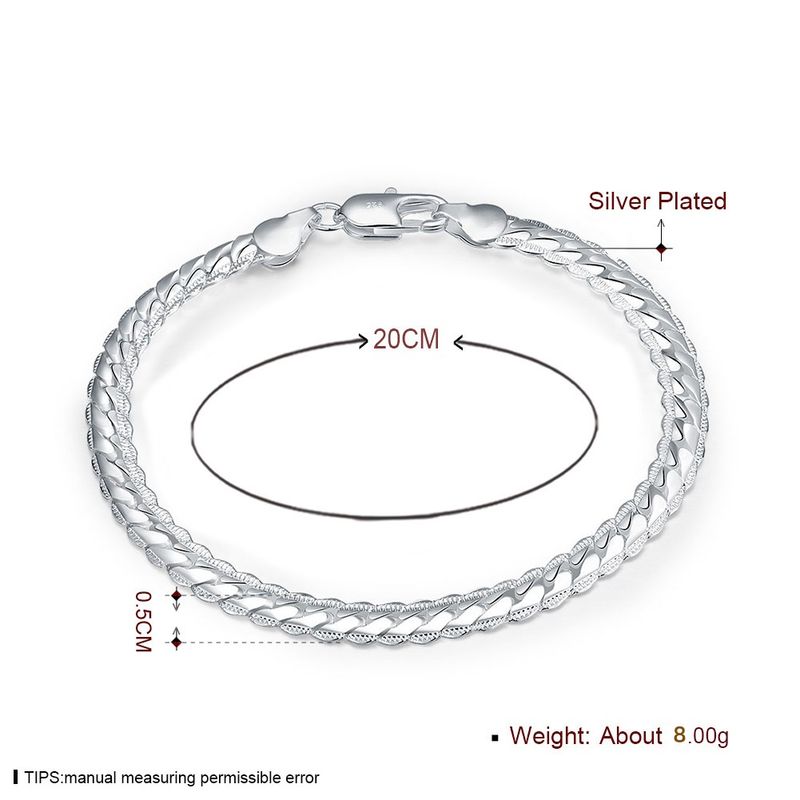 Bracciale laterale semplice alla moda da 5 mm, placcato in argento, per uomo e donna_voghion.com