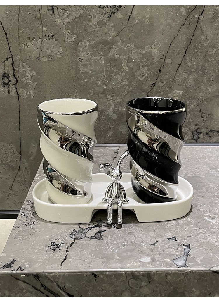 Bicchiere portaspazzolino in ceramica ACZT Kähler - Set per coppie premium con design igienico_voghion.com