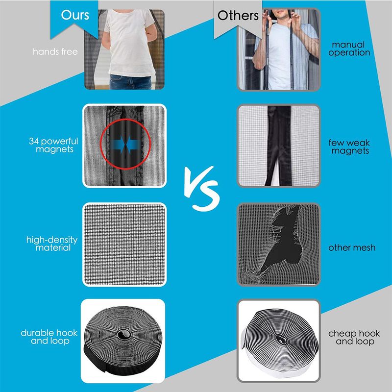 Tenda adesiva magnetica per porta da garage, anti-zanzara, in rete di fibra di vetro, senza foratura, con velcro_voghion.com