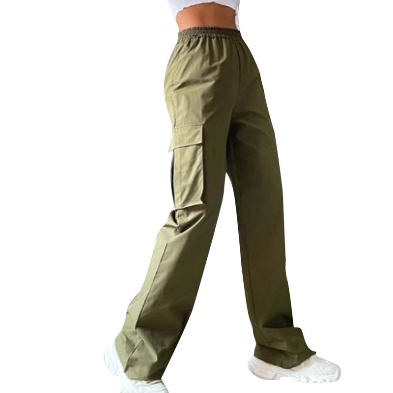 hot selling Fashion Multi Pocket Y2K Cargo Women's Casual Versatile Streetwear Baggy Pants Loose Elastic Waist Solid Colour Trousers_voghion.com