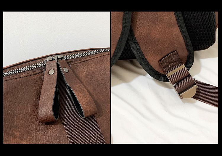 Retro Backpack Male PU Leather Backpack Female College Student Simple Schoolbag Campus Computer Bag Large Capacity Travel Bag_voghion.com
