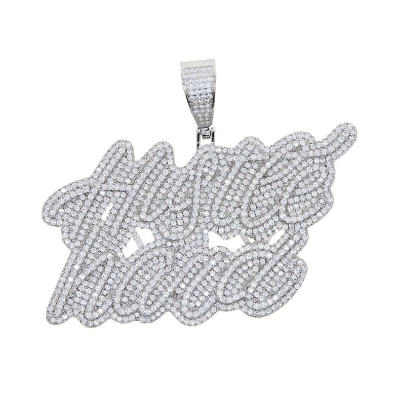 Collana con ciondolo Hustle Hard da uomo con pietre di zircone - Design elegante con lettere per un look alla moda - Catena regolabile 51-80 cm (argento/oro) Collana con zircone_voghion.com