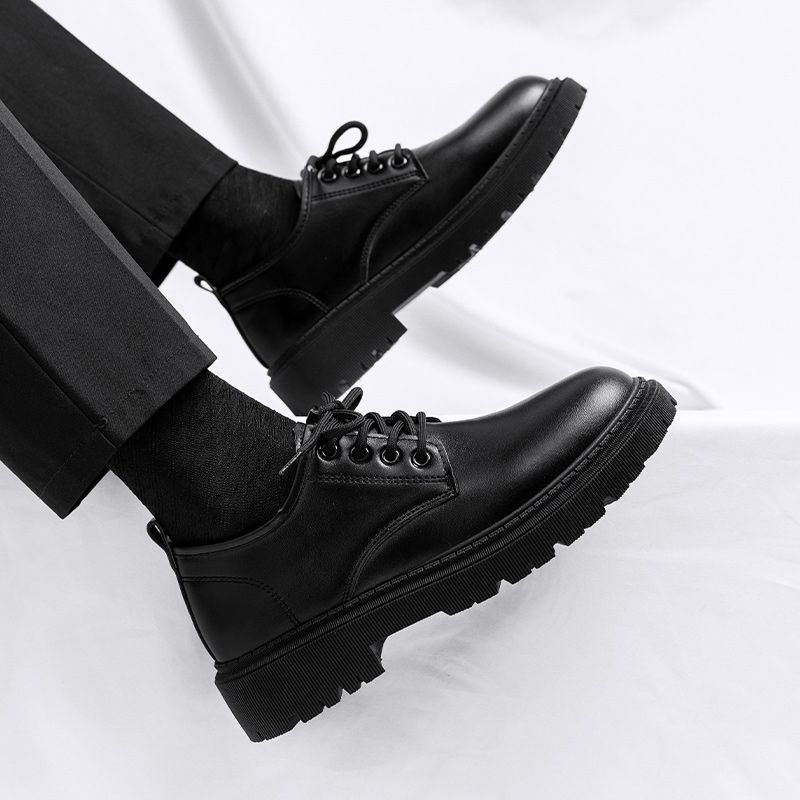 European Warm Series Men's Suit Leather Autumn Winter British Style Business Formal Student Height Increasing Casual Soft Sole Black Chunky_voghion.com