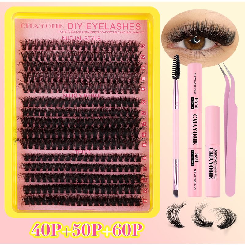 Nepwimpers Set 40p+50p+60p Met Afdichtingsvloeistof Pincet Enkele Cluster Wimpers_voghion.com
