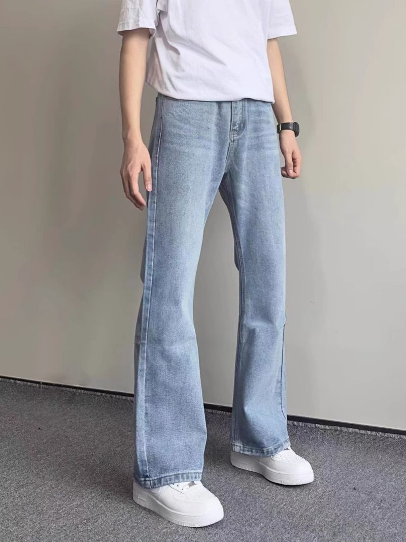 Men's Clothing retro street washed versatile flared jeans casual old zipper casual trousers vibe pants_voghion.com
