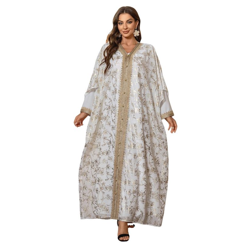 Muslim Women's Robe Two-Piece Set Ethnic Style Chiffon White Fashion Abaya Dress_voghion.com