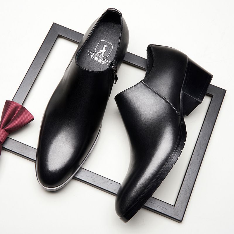 Suitable For All Seasons Genuine Leather Formal Top Layer Cowhide Non-Slip Height Increasing Korean Style Derby Dress Men's Shoes Guangzhou_voghion.com