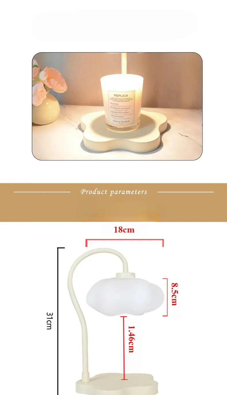 Creative Cloud-Shaped Wax Melt Lamp With Timer Aromatherapy Night Light, Scented Candle Warmer, Stylish Desk Table Lamp_voghion.com