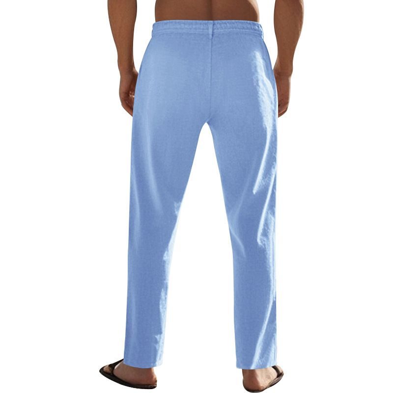 "Freizeithose aus Leinen für Herren - Atmungsaktive Sommerhose mit gerader Passform für Outdoor- und Strandkleidung (Weiß, Schwarz, Grau, Khaki, Armeegrün)"_voghion.com