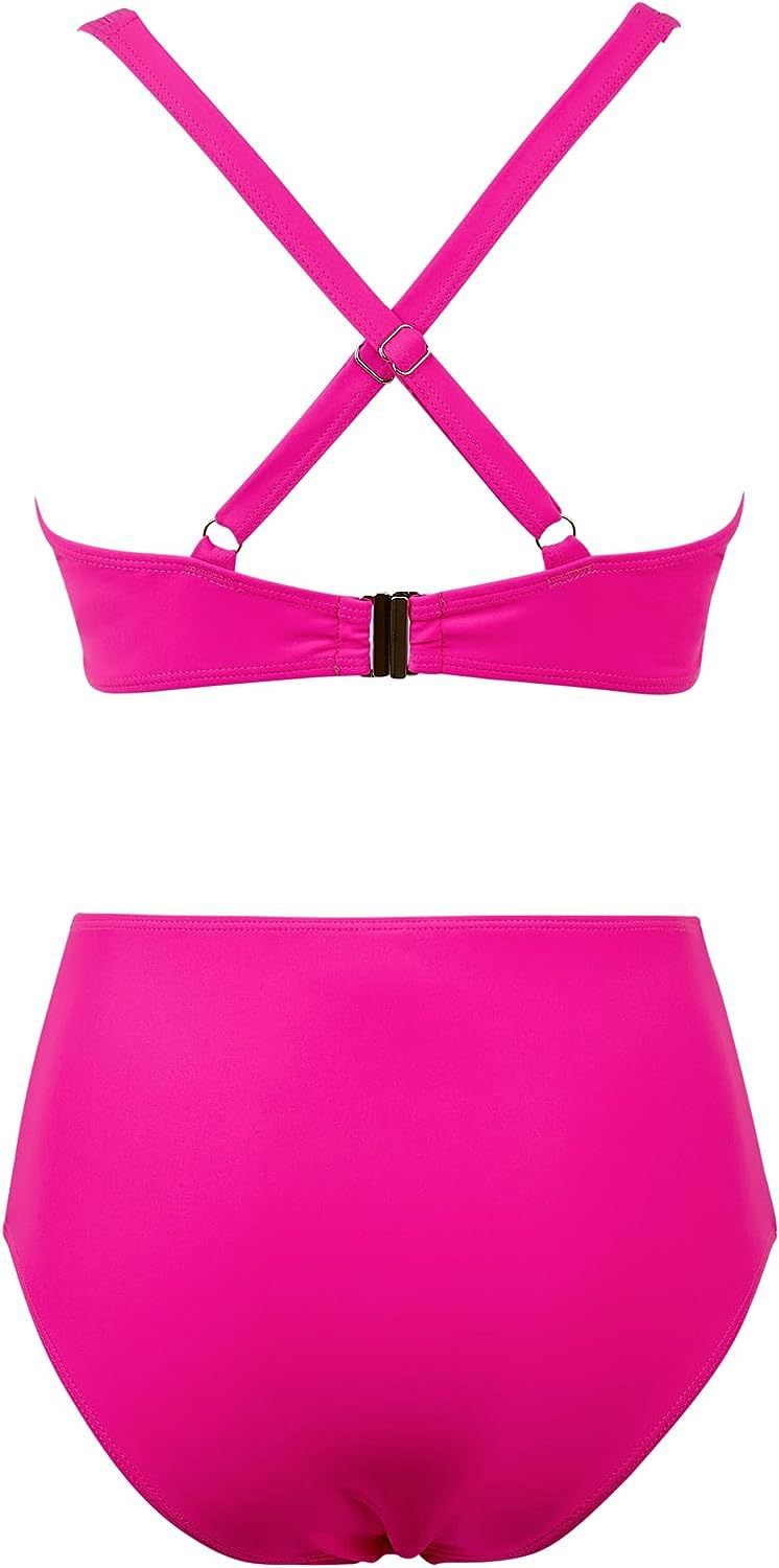 2024 Neuer Bikini mit hoher Taille und Netzstoff, sexy, offener Rücken, plissierter Badeanzug_voghion.com