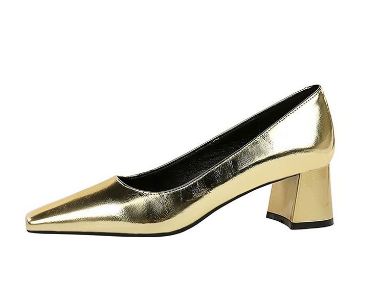 Women's shoes medium heel thick with small square head shallow pedicure all match banquet spring and autumn single shoes_voghion.com