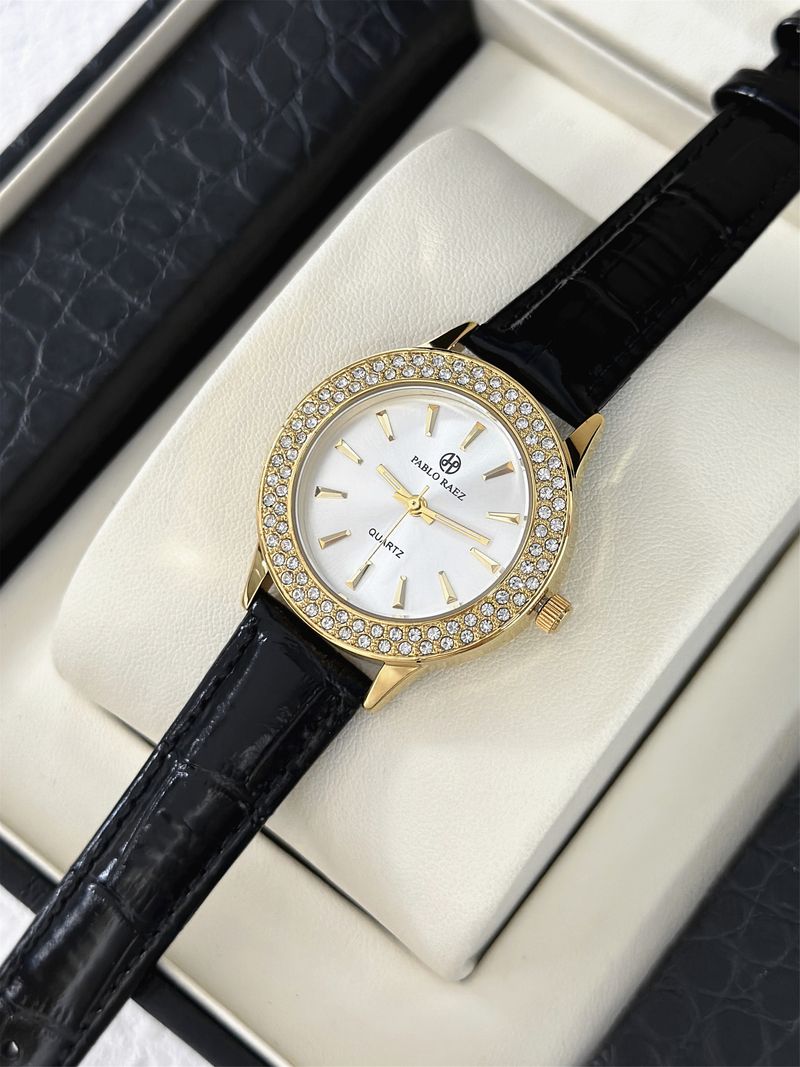 Versatile Quartz Watch Simple And White Niche Student Diamond-encrusted Waterproof Light Luxury Women's Watch Gold Workplace Retro Belt_voghion.com