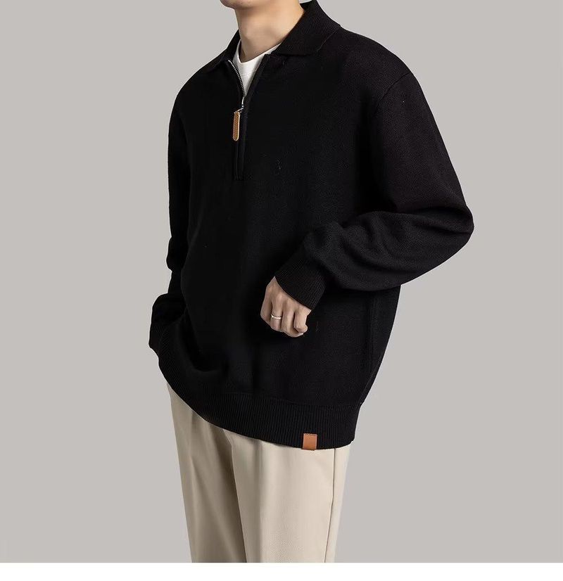 Gestricktes Poloshirt mit langen Ärmeln und halbem Reißverschluss, Neuheit für Herren im Frühling und Herbst, Pulloverjacke mit Kragen_voghion.com