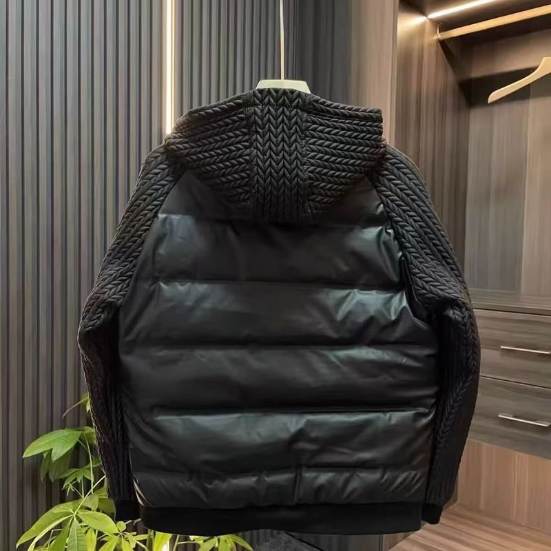 Giacca invernale da uomo in cotone con cappuccio e patchwork, cappotto casual corto slim fit con tasche laterali, capospalla streetwear con cerniera per coppie, nero_voghion.com
