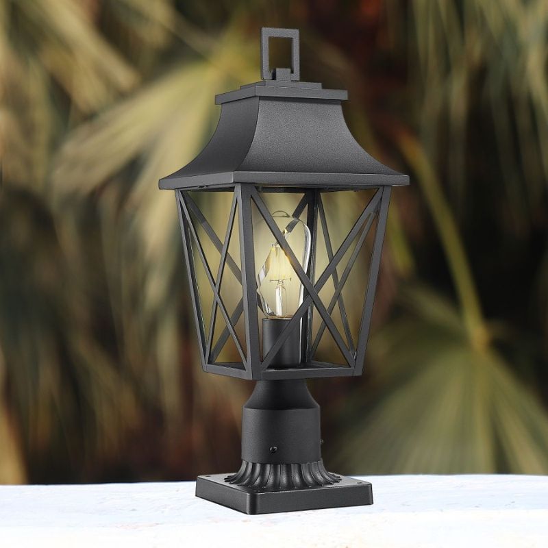 Palo nero con montaggio cablato, base esterna, palo rigido per esterni, lampione per esterni, palo per lanterna, apparecchio di illuminazione con luce_voghion.com