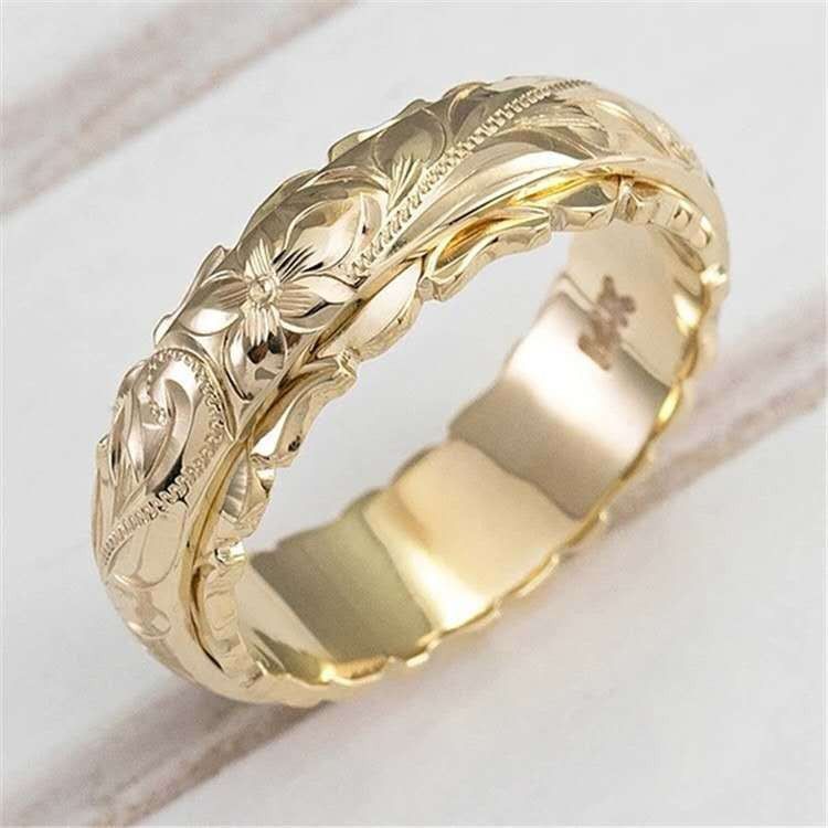 Anello con coda a forma di fiore di rosa inciso, nuovo e semplice, di Longhe_voghion.com