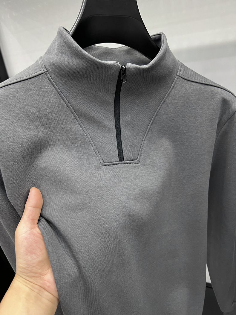 felpa mezza zip uomo manica lunga cerniera dolcevita fondo camicia uomo top marchio alla moda_voghion.com