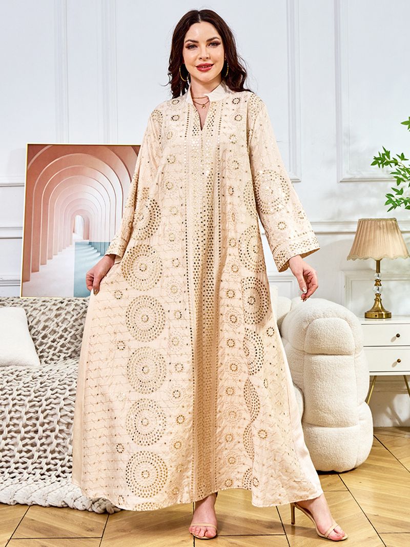 Dammekleeder Muslimescht Kleed Damme Laangrock Neit Perlen-Owendkleed Abaya_voghion.com