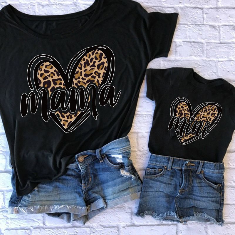 Mutter & Kinder heißer verkauf muster leopardenmuster liebe mama mini eltern-kind-abnutzung t-shirt außenhandel_voghion.com