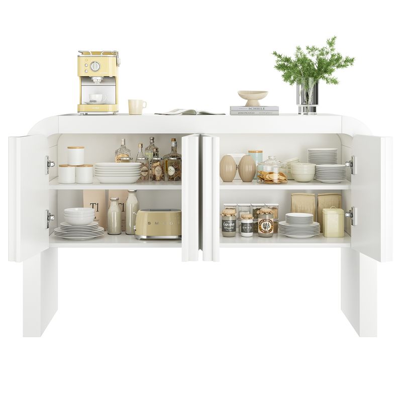 Credenza Weiß Mit Abgerundeter Ecke, Magnetischen Türen, Kippsicherung_voghion.com