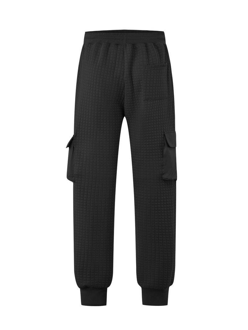 Men's Spring And Autumn New Thickened Multi-Pocket Jacquard Checkered Casual Cargo Pants_voghion.com