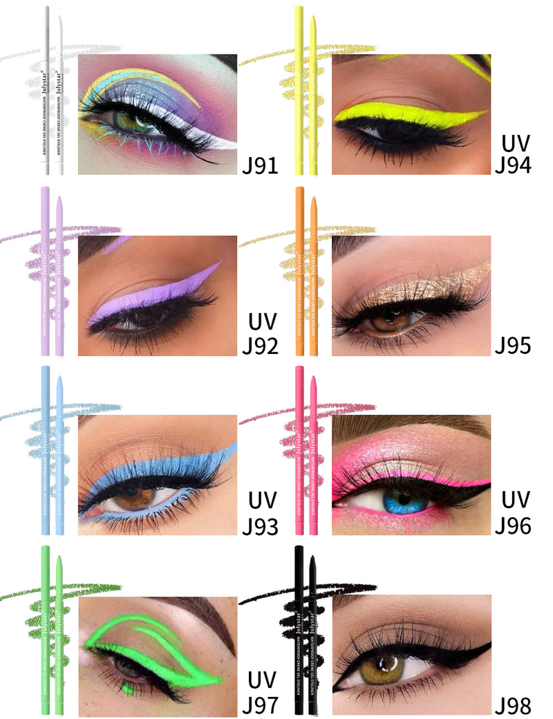 Combinazione di ombretti e eyeliner Julystar Color UV Fluorescente Eyeliner Gel Matita Eyeliner Perlescente Impermeabile e Anti-Olio Anti-Sbavature_voghion.com